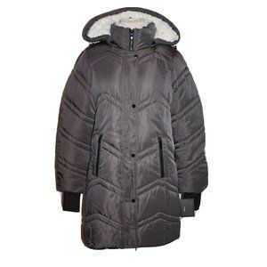 Steve Madden Sherpa Lined Hood Coat Jacket Gray Side Zip Thumbholes Sz Small NEW